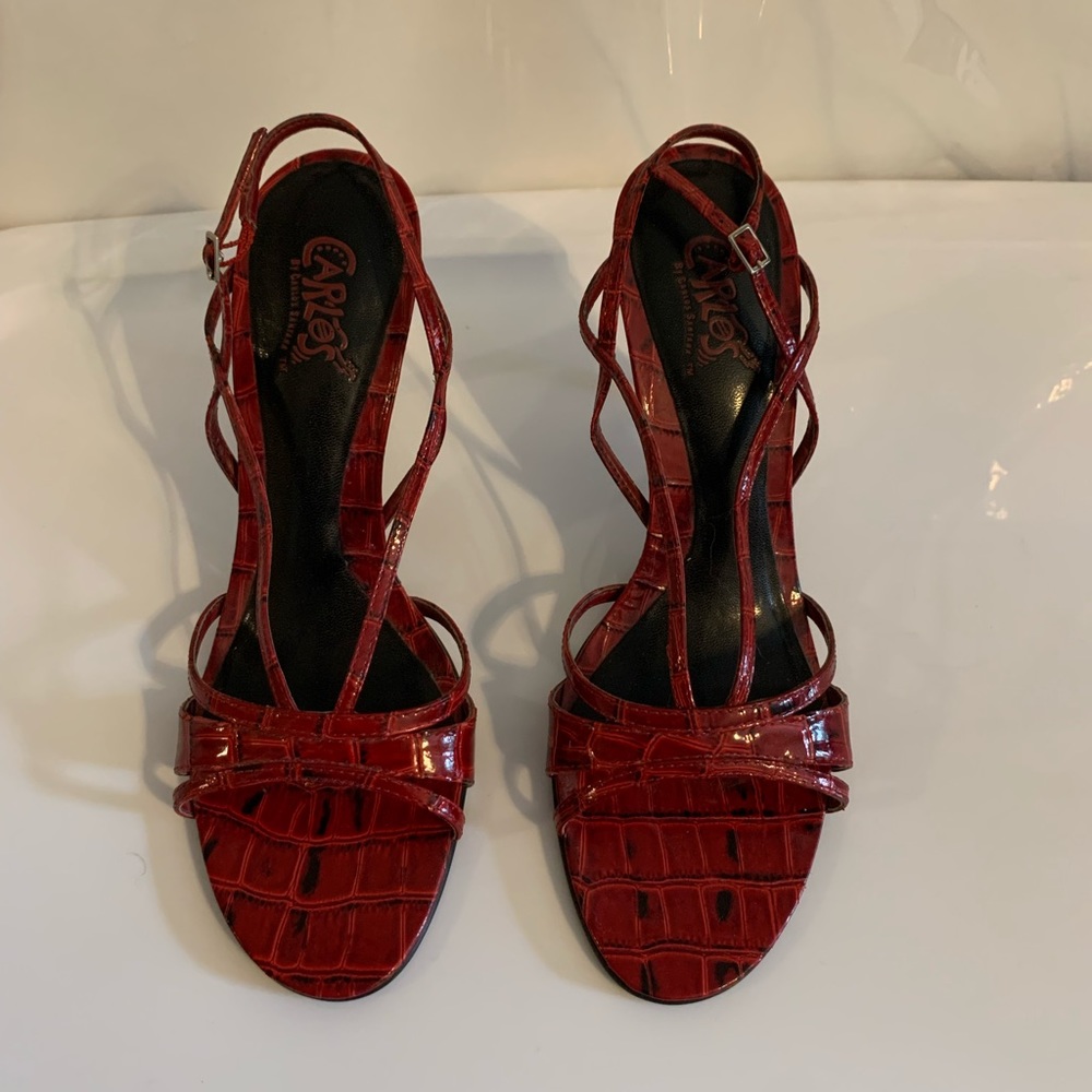 Carlos Santana Leather Red Snakeskin Print Heel
